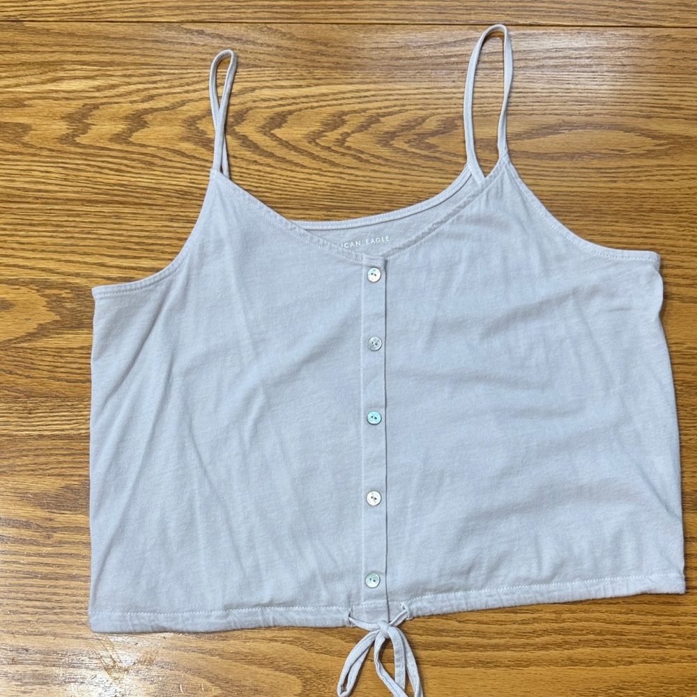 American Eagle Outfitters Light Gray Button-Front Crop Top